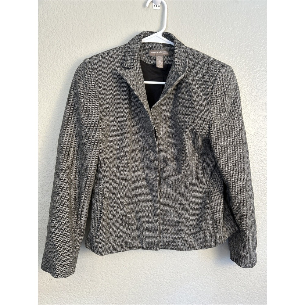 Valerie Stevens Blazer Jacket 3 Button Herringbone Wool Silk Blend Size 6 Petite